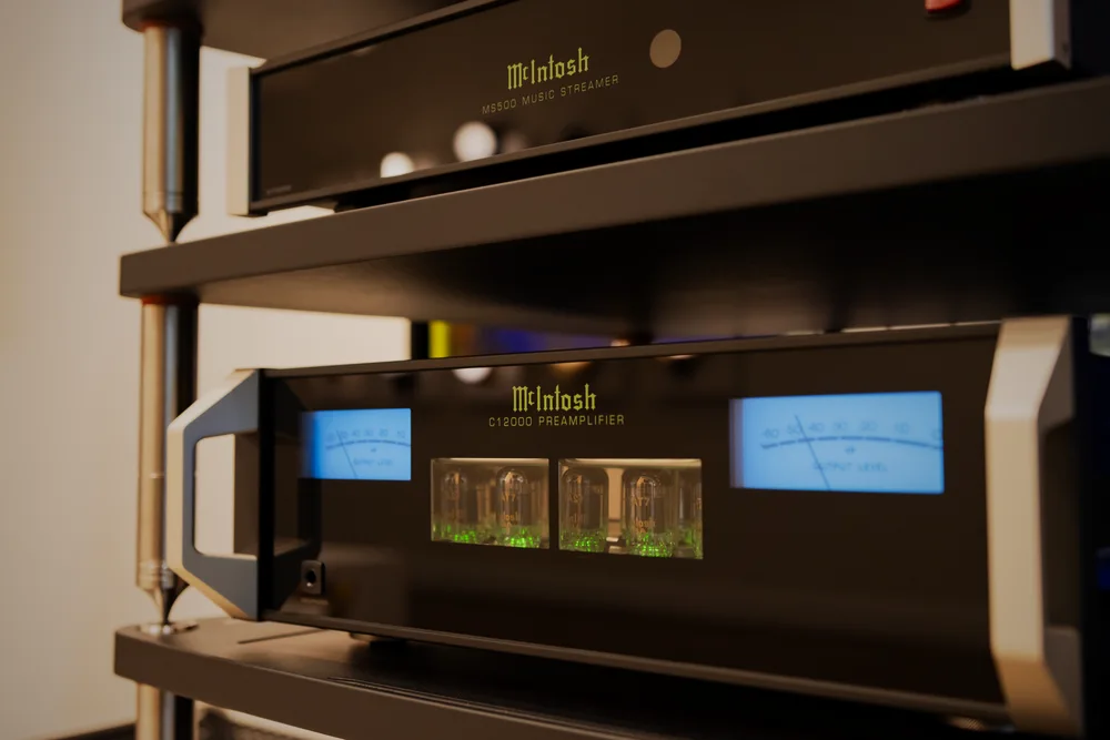 McIntosh preamplifier stack with blue meters