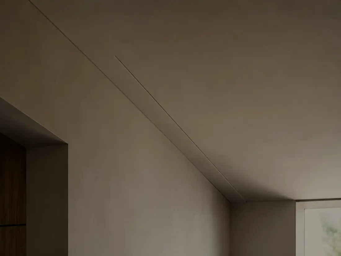 Linear slot diffuser detailed flush into the ceiling